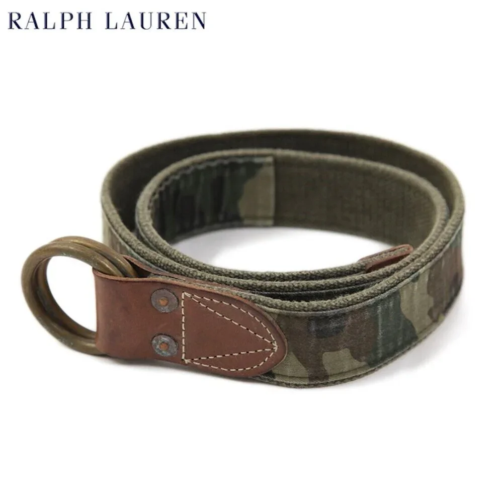 NWOT Polo Ralph Lauren Camouflage Canvas & Leather O Ring Belt